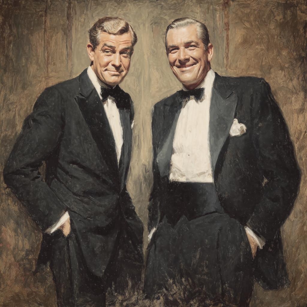 Successful men in business attire and athletic wear showing confidence and achievement after transformation